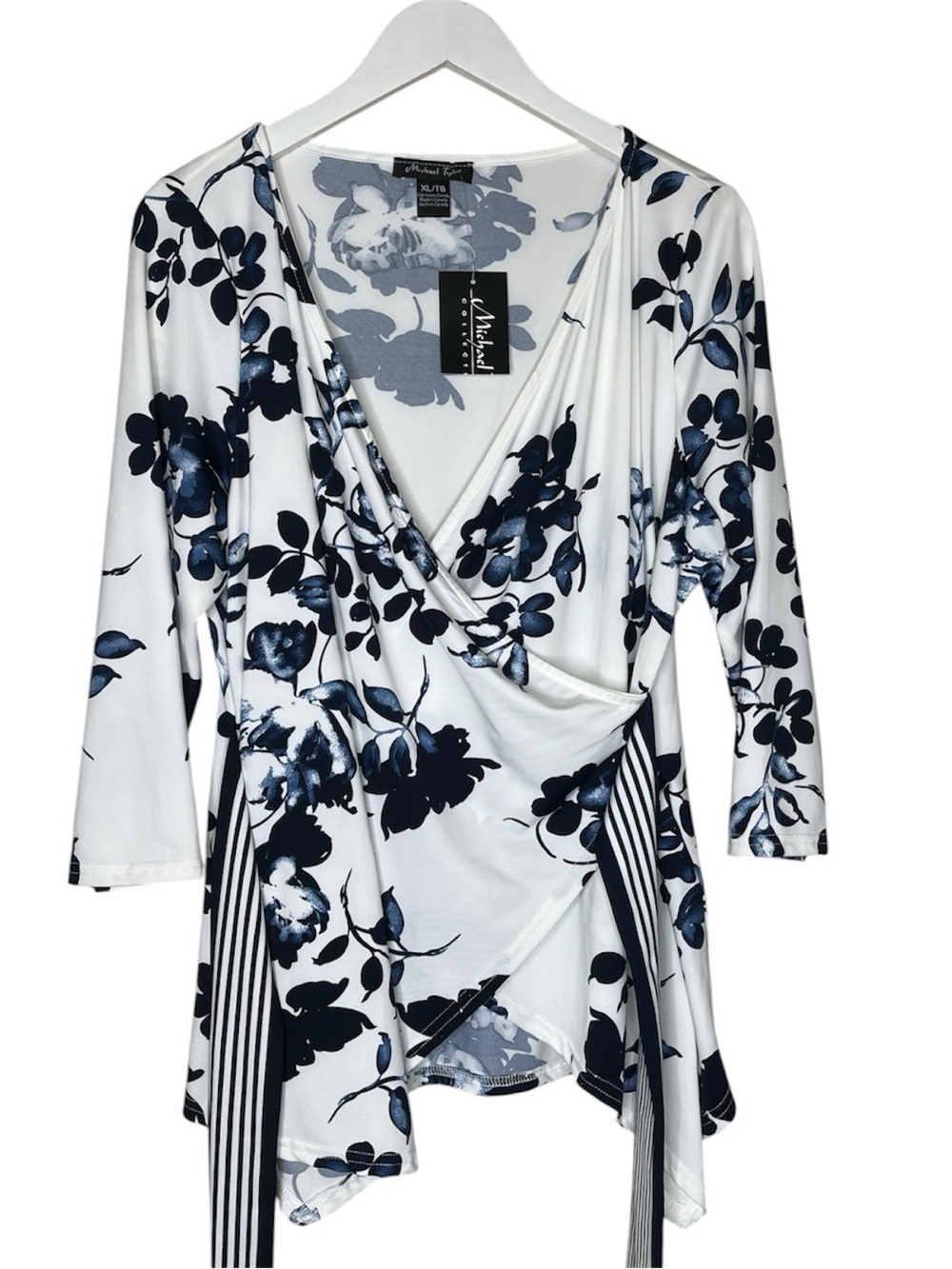 MICHAEL TYLER Business Casual Ivory Floral Wrap Blouse XL New With Tags NWT